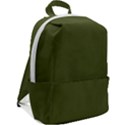 Army Green Solid Color Zip Up Backpack View2