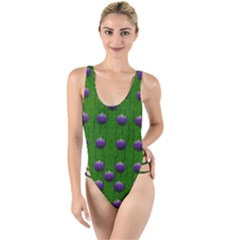 Power To The Big Flowers Festive High Leg Strappy Swimsuit by pepitasart