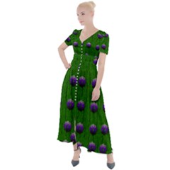 Power To The Big Flowers Festive Button Up Short Sleeve Maxi Dress by pepitasart