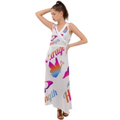 Strength Courage Hope Butterflies V-neck Chiffon Maxi Dress