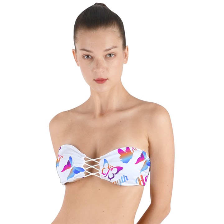 Strength Courage Hope Butterflies Twist Bandeau Bikini Top