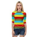 Multicolor With Black Lines Quarter Sleeve Raglan Tee View1