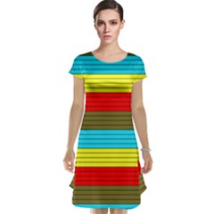 Multicolor With Black Lines Cap Sleeve Nightdress by tmsartbazaar