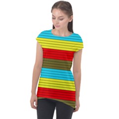 Multicolor With Black Lines Cap Sleeve High Low Top by tmsartbazaar