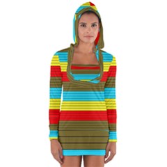 Multicolor With Black Lines Long Sleeve Hooded T-shirt by tmsartbazaar