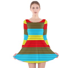 Multicolor With Black Lines Long Sleeve Velvet Skater Dress by tmsartbazaar