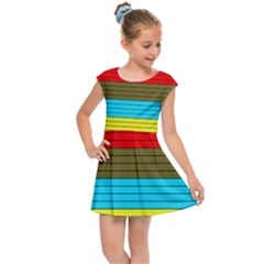 Multicolor With Black Lines Kids  Cap Sleeve Dress by tmsartbazaar