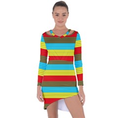 Multicolor With Black Lines Asymmetric Cut-out Shift Dress by tmsartbazaar