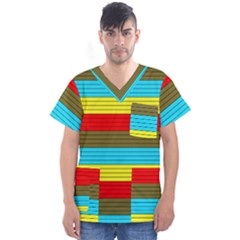 Multicolor With Black Lines Men s V-neck Scrub Top