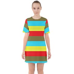 Multicolor With Black Lines Sixties Short Sleeve Mini Dress by tmsartbazaar