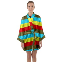 Multicolor With Black Lines Long Sleeve Satin Kimono by tmsartbazaar