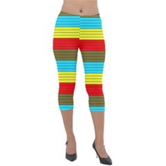 Multicolor With Black Lines Lightweight Velour Capri Leggings  by tmsartbazaar