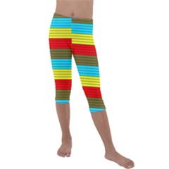 Multicolor With Black Lines Kids  Lightweight Velour Capri Leggings  by tmsartbazaar