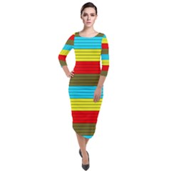 Multicolor With Black Lines Quarter Sleeve Midi Velour Bodycon Dress by tmsartbazaar