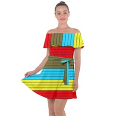 Multicolor With Black Lines Off Shoulder Velour Dress by tmsartbazaar