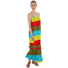 Multicolor With Black Lines Cami Maxi Ruffle Chiffon Dress by tmsartbazaar