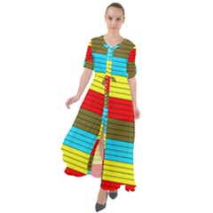 Multicolor With Black Lines Waist Tie Boho Maxi Dress by tmsartbazaar