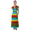 Multicolor With Black Lines Flutter Sleeve Maxi Dress View1