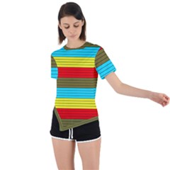 Multicolor With Black Lines Asymmetrical Short Sleeve Sports Tee