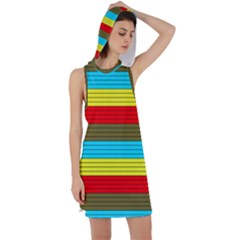 Multicolor With Black Lines Racer Back Hoodie Dress