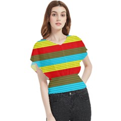 Multicolor With Black Lines Butterfly Chiffon Blouse