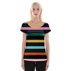 Colorful Mime Black Stripes Cap Sleeve Top by tmsartbazaar