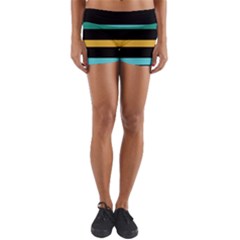 Colorful Mime Black Stripes Yoga Shorts by tmsartbazaar