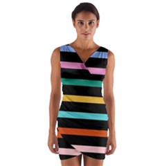 Colorful Mime Black Stripes Wrap Front Bodycon Dress by tmsartbazaar