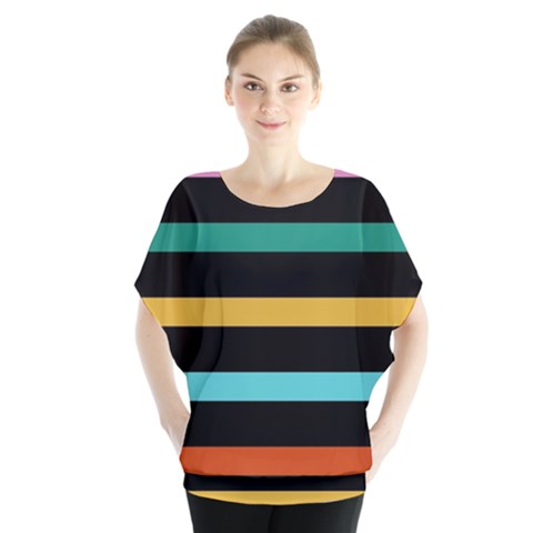 Colorful Mime Black Stripes Batwing Chiffon Blouse by tmsartbazaar