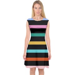 Colorful Mime Black Stripes Capsleeve Midi Dress by tmsartbazaar