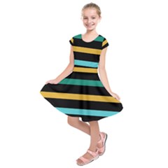 Colorful Mime Black Stripes Kids  Short Sleeve Dress by tmsartbazaar