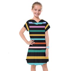 Colorful Mime Black Stripes Kids  Drop Waist Dress by tmsartbazaar