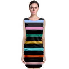 Colorful Mime Black Stripes Sleeveless Velvet Midi Dress by tmsartbazaar