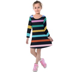 Colorful Mime Black Stripes Kids  Long Sleeve Velvet Dress by tmsartbazaar