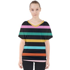 Colorful Mime Black Stripes V-neck Dolman Drape Top by tmsartbazaar