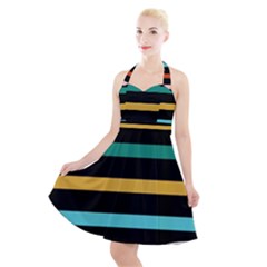 Colorful Mime Black Stripes Halter Party Swing Dress  by tmsartbazaar