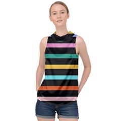 Colorful Mime Black Stripes High Neck Satin Top by tmsartbazaar