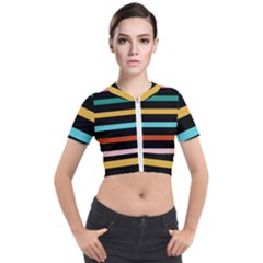 Colorful Mime Black Stripes Short Sleeve Cropped Jacket by tmsartbazaar