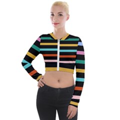 Colorful Mime Black Stripes Long Sleeve Cropped Velvet Jacket by tmsartbazaar