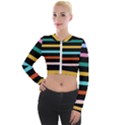 Colorful Mime Black Stripes Long Sleeve Cropped Velvet Jacket View1