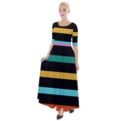 Colorful Mime Black Stripes Half Sleeves Maxi Dress by tmsartbazaar