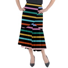 Colorful Mime Black Stripes Midi Mermaid Skirt by tmsartbazaar