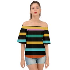 Colorful Mime Black Stripes Off Shoulder Short Sleeve Top by tmsartbazaar