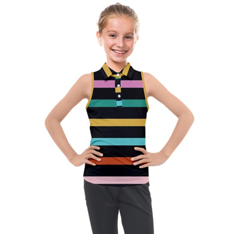 Colorful Mime Black Stripes Kids  Sleeveless Polo Tee by tmsartbazaar