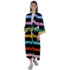 Colorful Mime Black Stripes Maxi Satin Kimono by tmsartbazaar