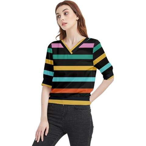 Colorful Mime Black Stripes Quarter Sleeve Blouse by tmsartbazaar