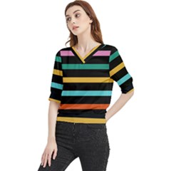 Colorful Mime Black Stripes Quarter Sleeve Blouse