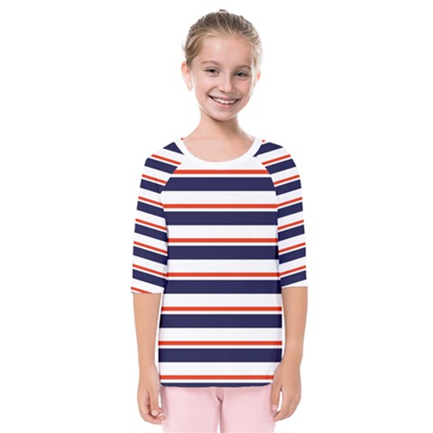 Red With Blue Stripes Kids  Quarter Sleeve Raglan Tee by tmsartbazaar