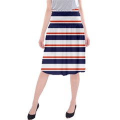 Red With Blue Stripes Midi Beach Skirt by tmsartbazaar