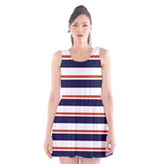 Red With Blue Stripes Scoop Neck Skater Dress by tmsartbazaar